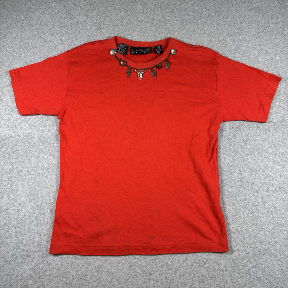 Chaus Sport Red Western Bull Skull Arrowhead Embellished T-Shirt Women's S/P